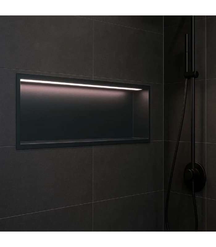 Hornacina para baño horizontal black gun metal con luz led Oceanic