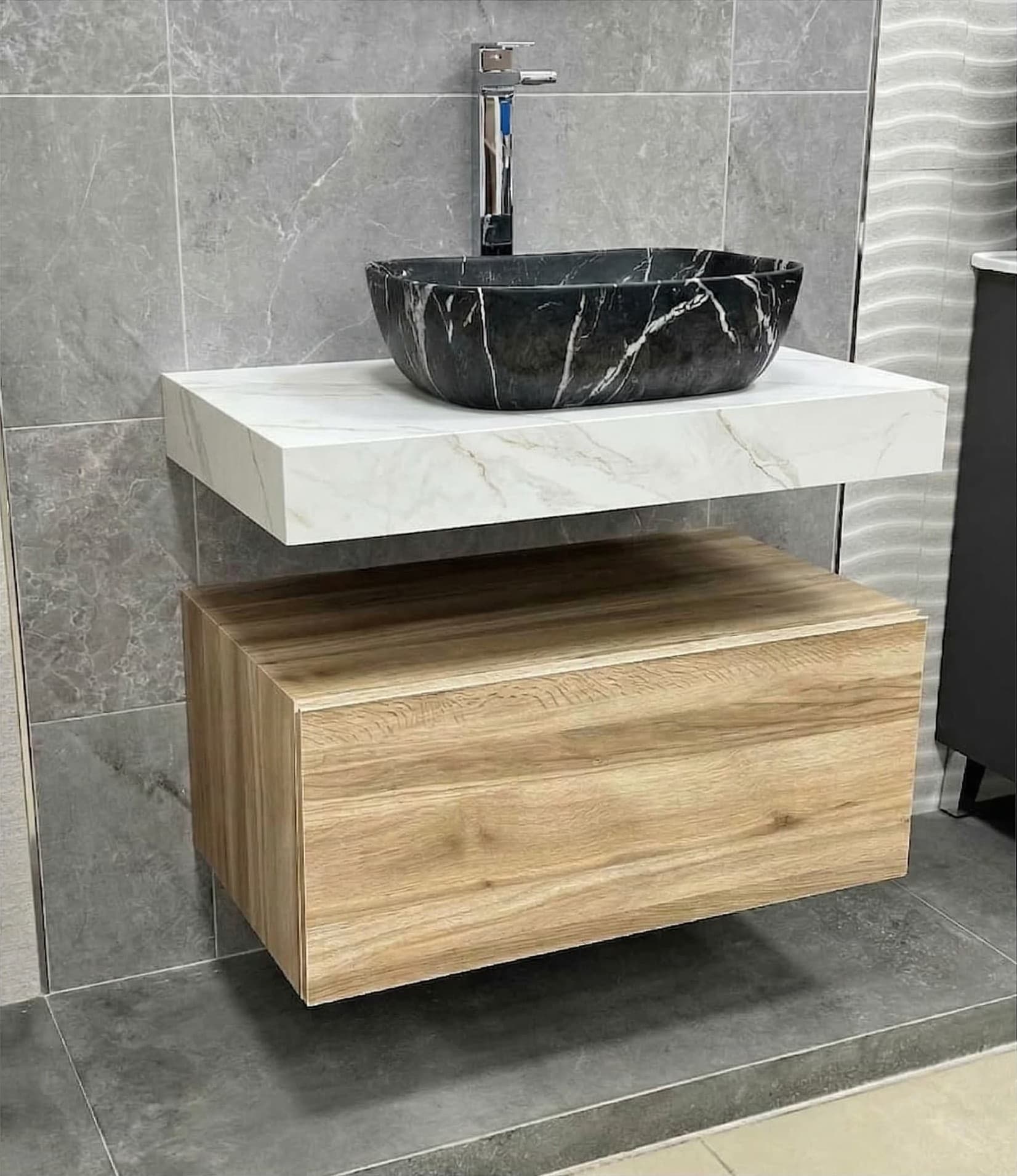 Encimera de baño de 10 cm de altura con cajonera op. Nomad Visobath 60-80-100-120 Pure