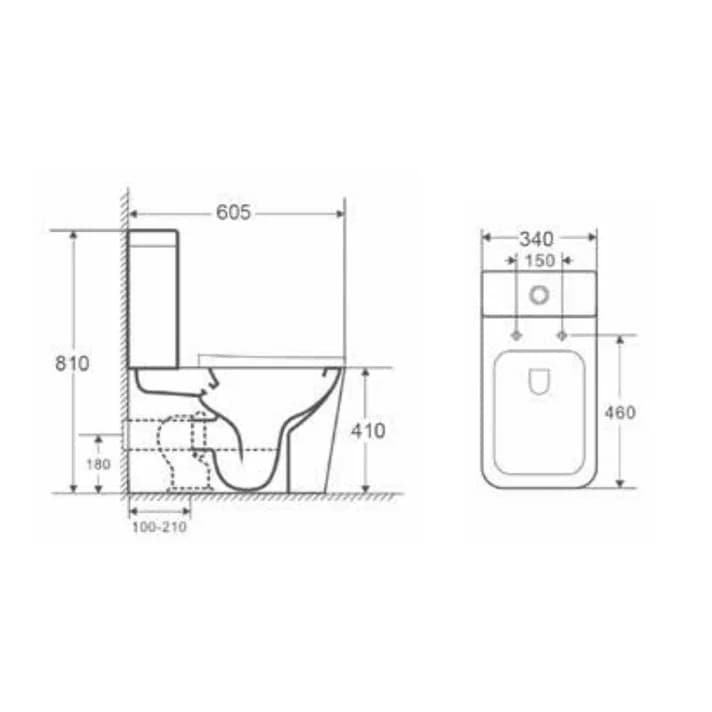 Inodoro negro mate rimless con salida dual y tapa de cierre amortiguado PISA Aquore