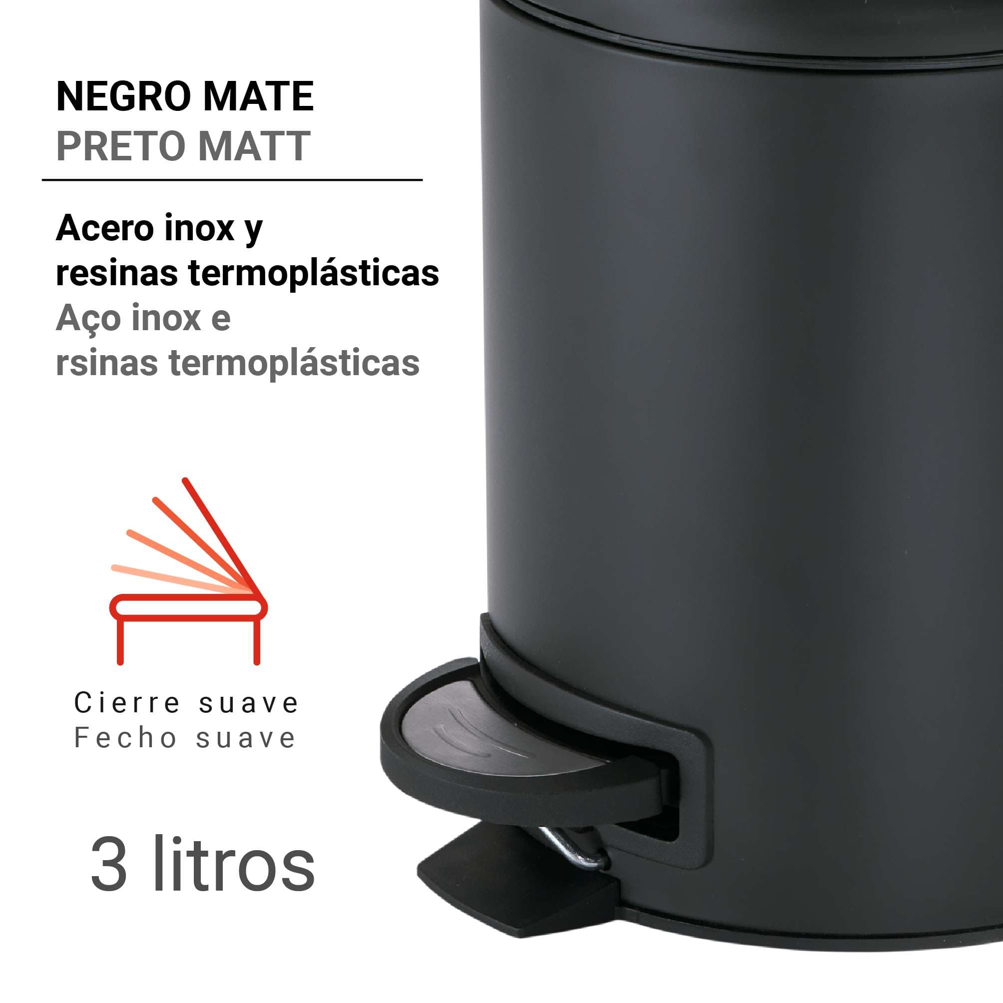 PAPELERA 3 lt POTTY NEGRO MATE