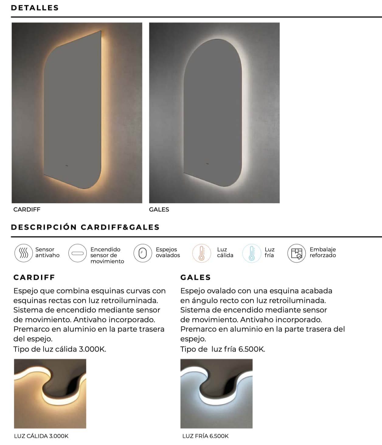 Espejo de baño con luz LED Cardif Ledimex