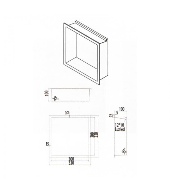 Hornacina para baño cuadrada con luz led Oro cepillado Indic