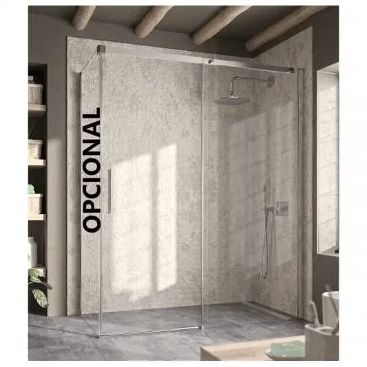 Mampara frontal fijo con puerta corredera LUNA de Kassandra CROMO (lateral opcional)
