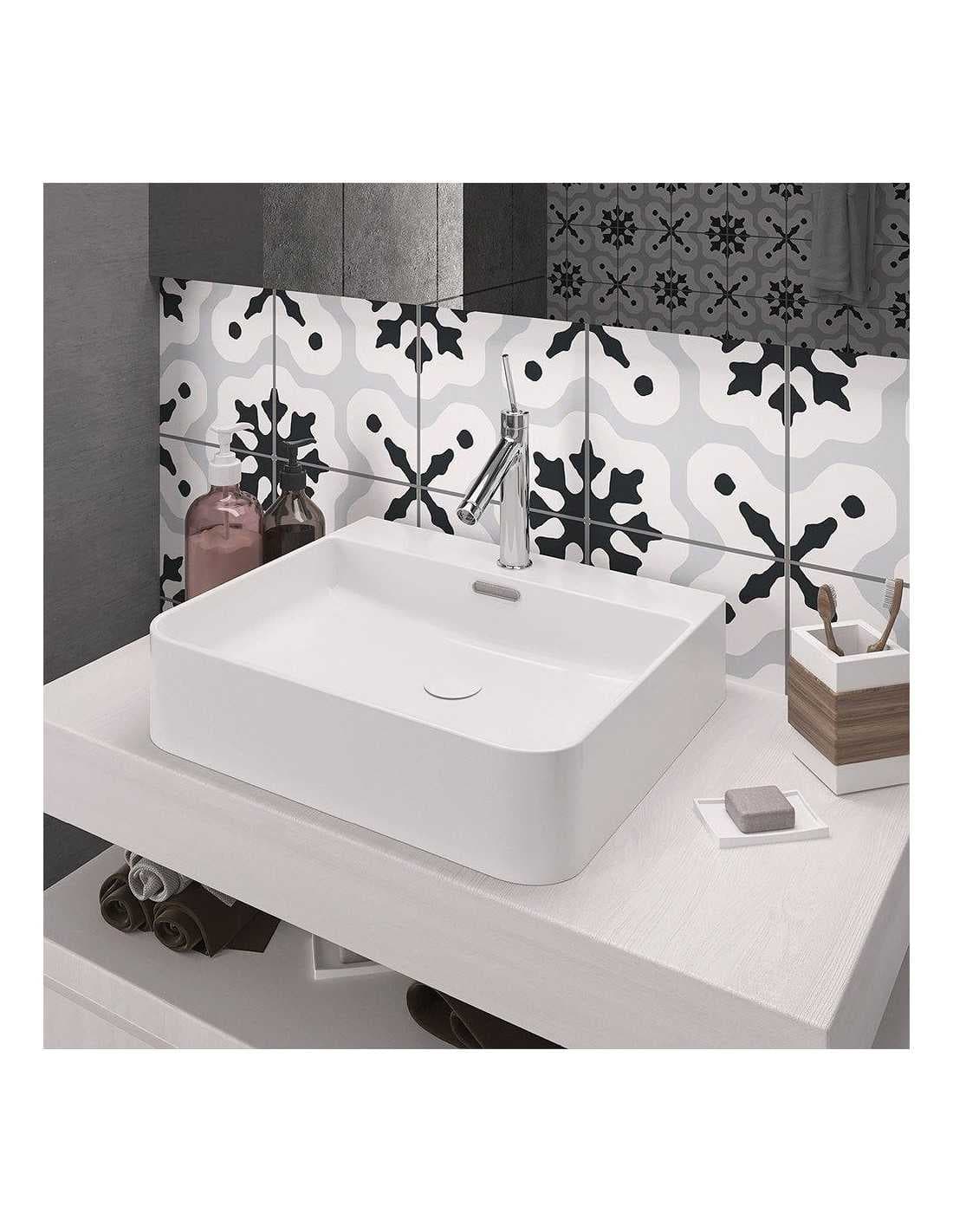 Lavabo Porcelana Sil Blanco Brillo Con Rebosadero 50x42 cm