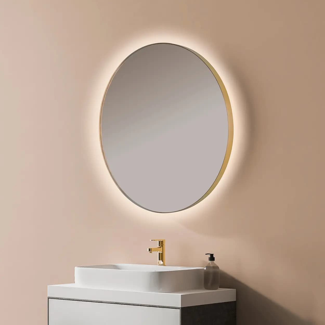 Espejo de baño con luz LED circular B-960 Oro cepillado