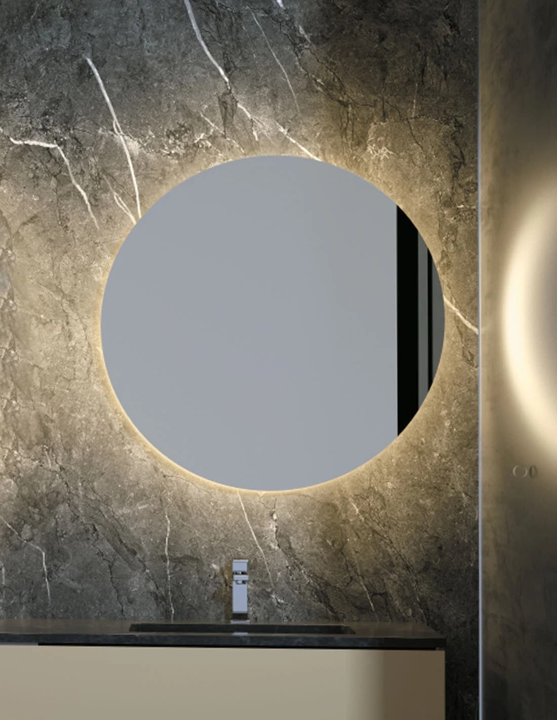 Espejo de baño con luz LED Oporto redondo Luz Cálida 3.000ºK