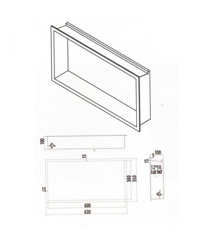 Hornacina para baño horizontal níquel con luz led Oceanic