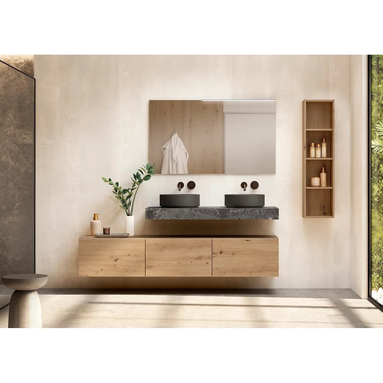 Encimera de baño de 10 cm de altura con cajonera op. Nomad Visobath 60-80-100-120 Solid Surface