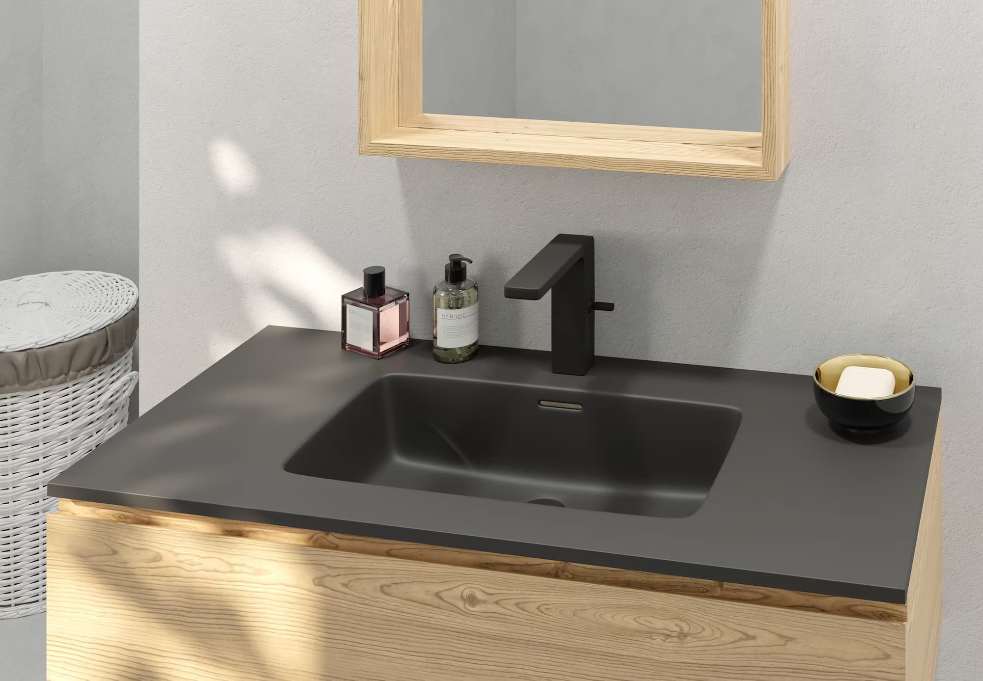 Encimera con lavabo ceramica Negro MATE etna