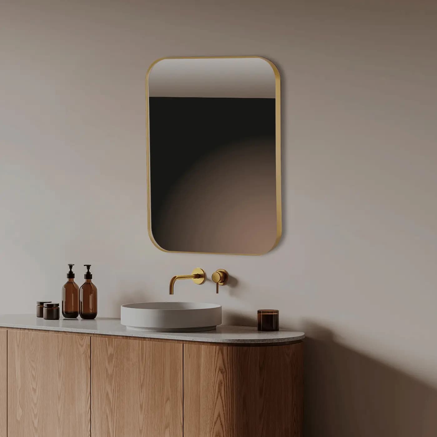 Espejo rectangular redondo B-957 oro cepillado