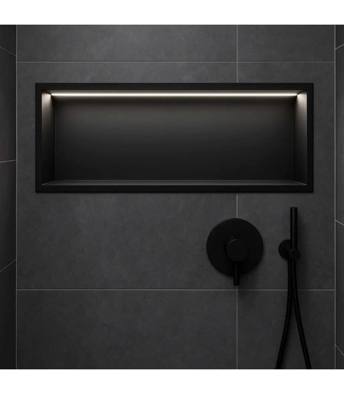 Hornacina para baño horizontal negra con luz led Oceanic