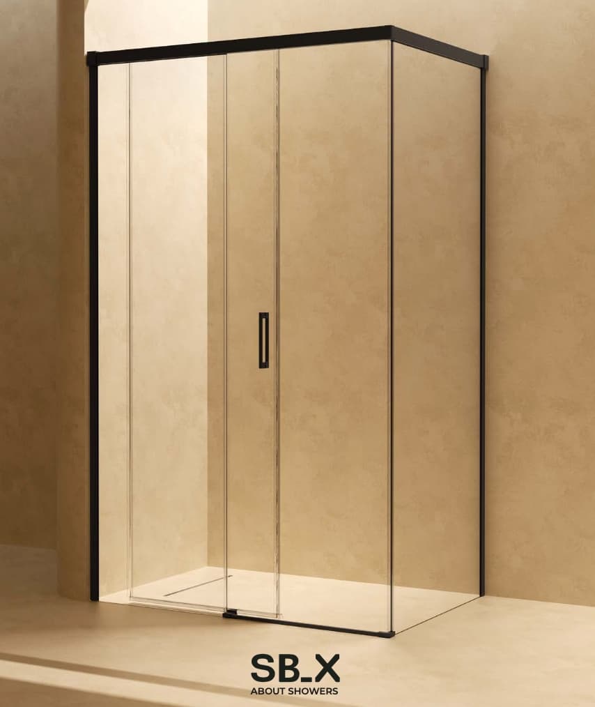 SBX_Imex Mampara de ducha frontal corredera Stylo 1F + 1C Negro mate Op. lateral fijo