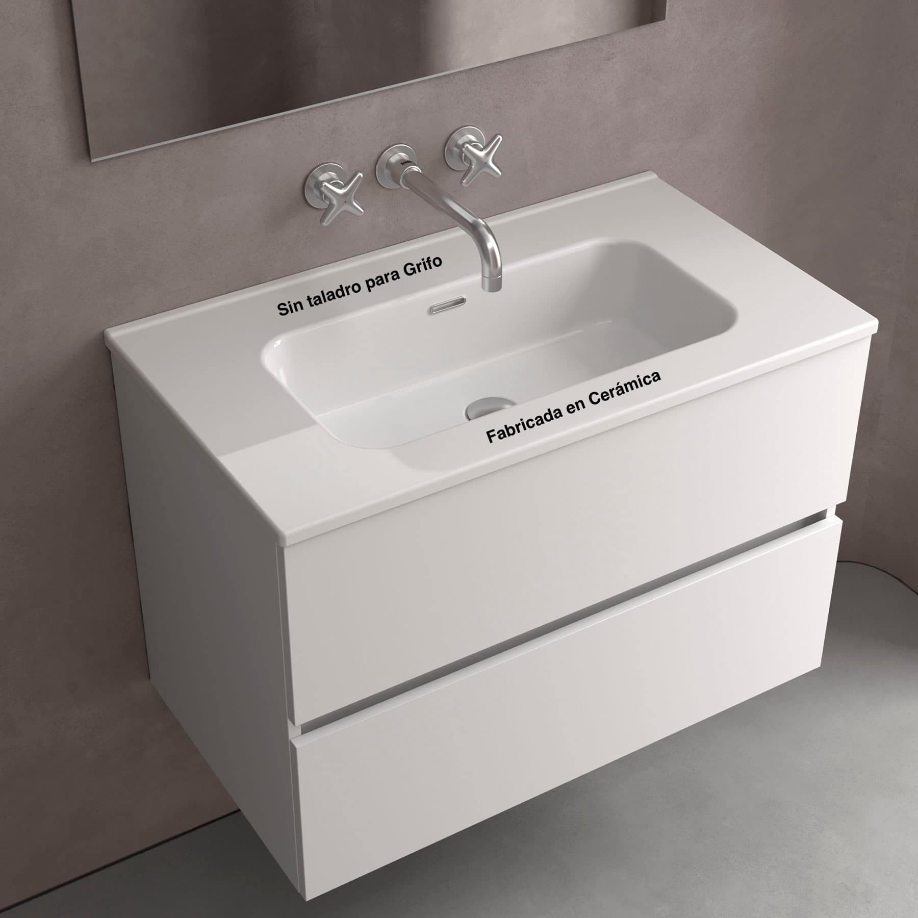 Lavabo Aire porcelana BLANCO BRILLO 120 Seno central Sin orificio de para grifo