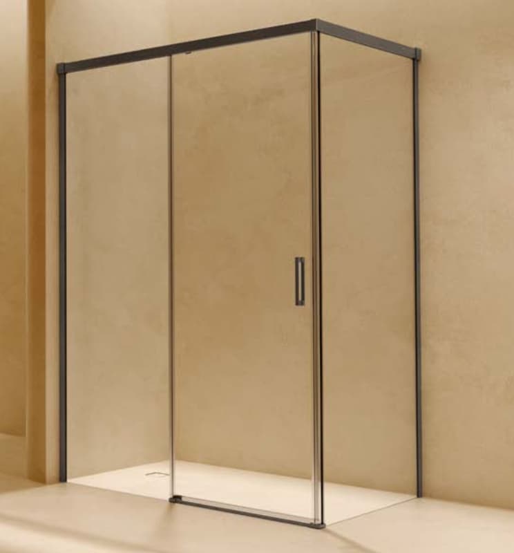 SBX_Imex Mampara de ducha frontal corredera Stylo 1F + 1C Black gun metal Op. lateral fijo