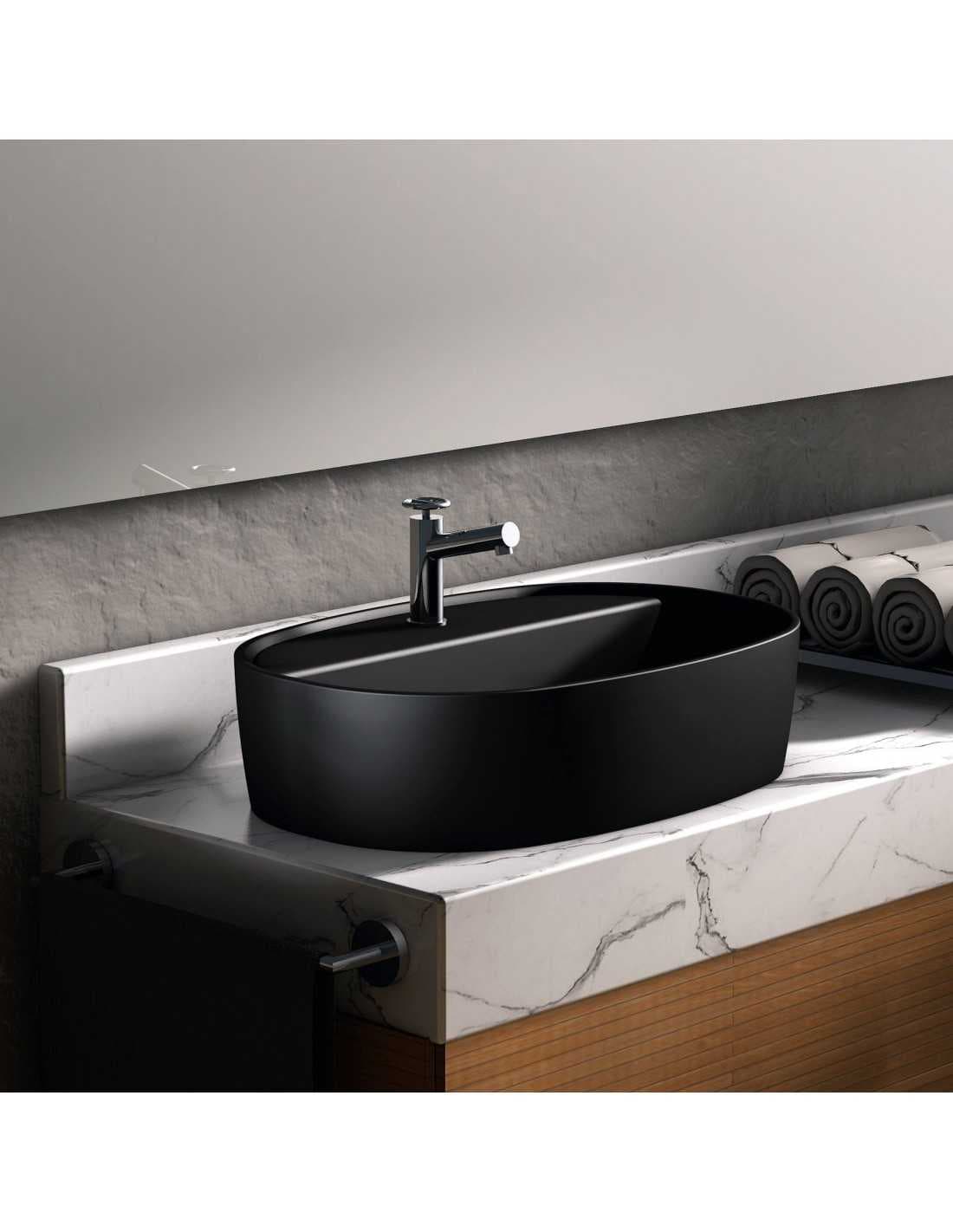 Lavabo Cerámica Furnas Negro Mate Sin Rebosadero 50x38 cm