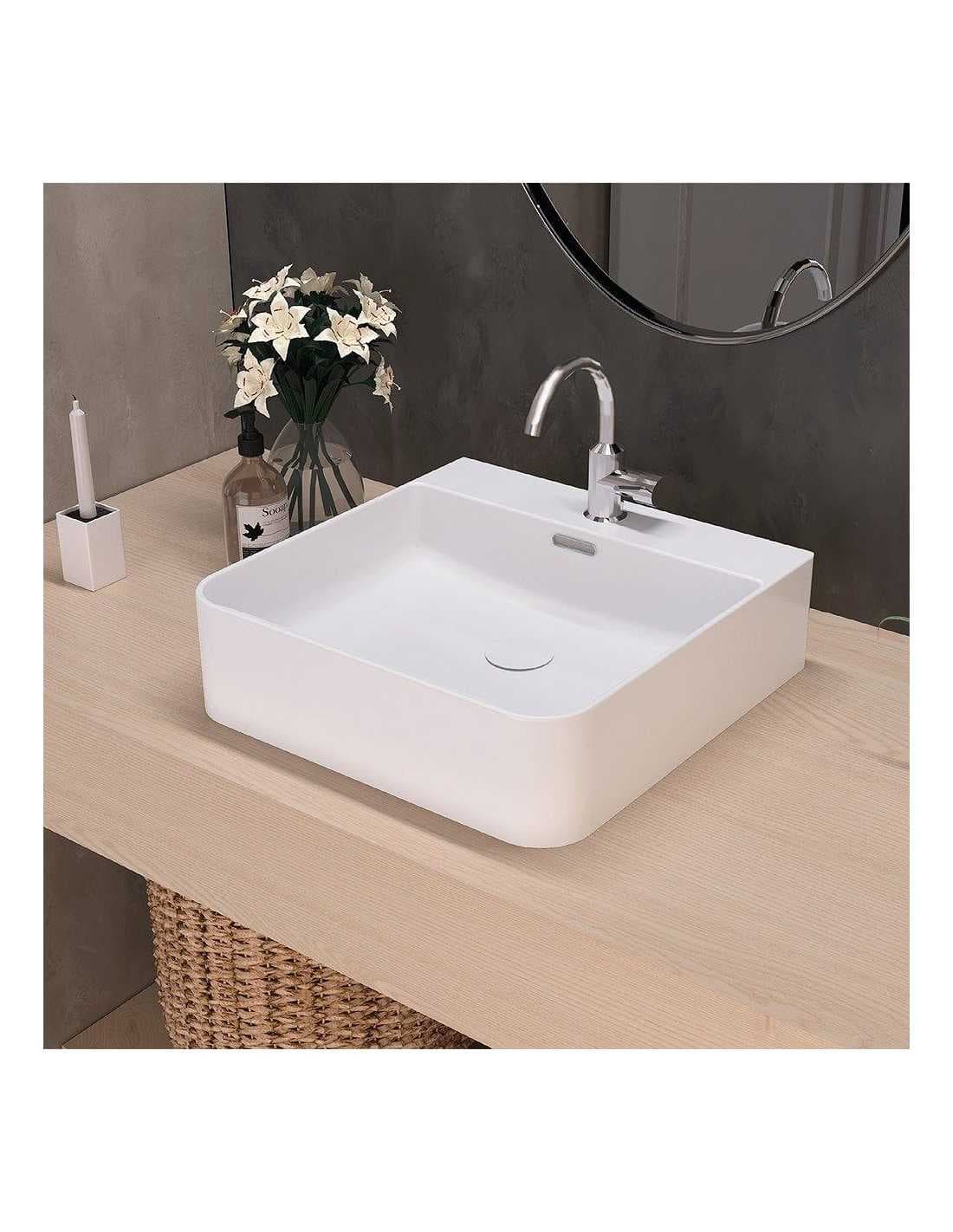Lavabo Porcelana Eume Blanco Brillo Con Rebosadero 42x42 cm