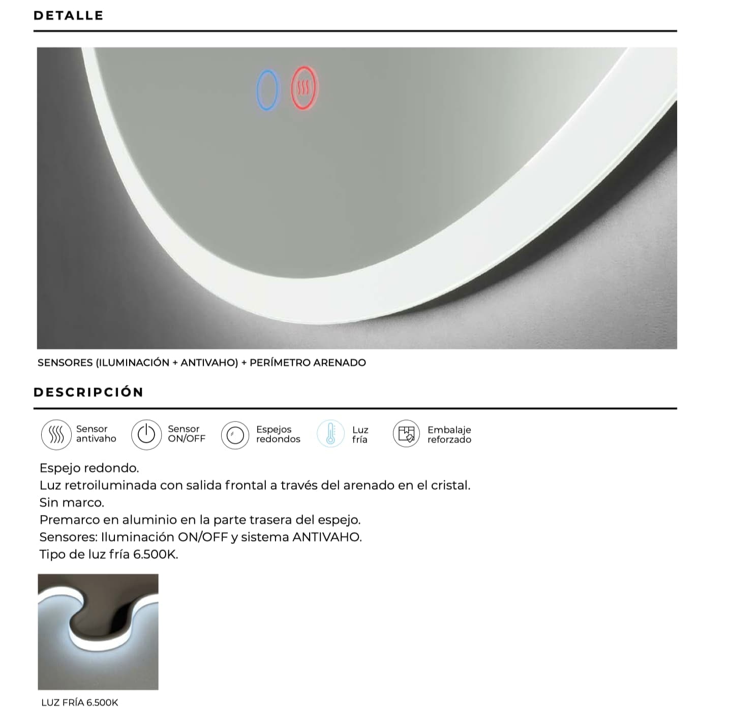 Espejo de baño con luz LED Londres Redondo Ledimex