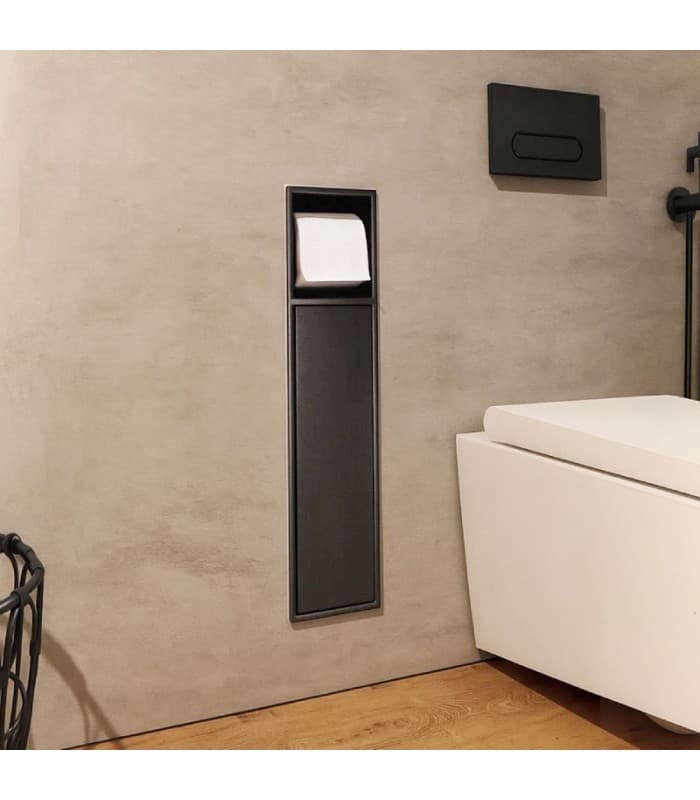 Hornacina vertical con escobillero empotrado y portarrollos Black gun metal Egean