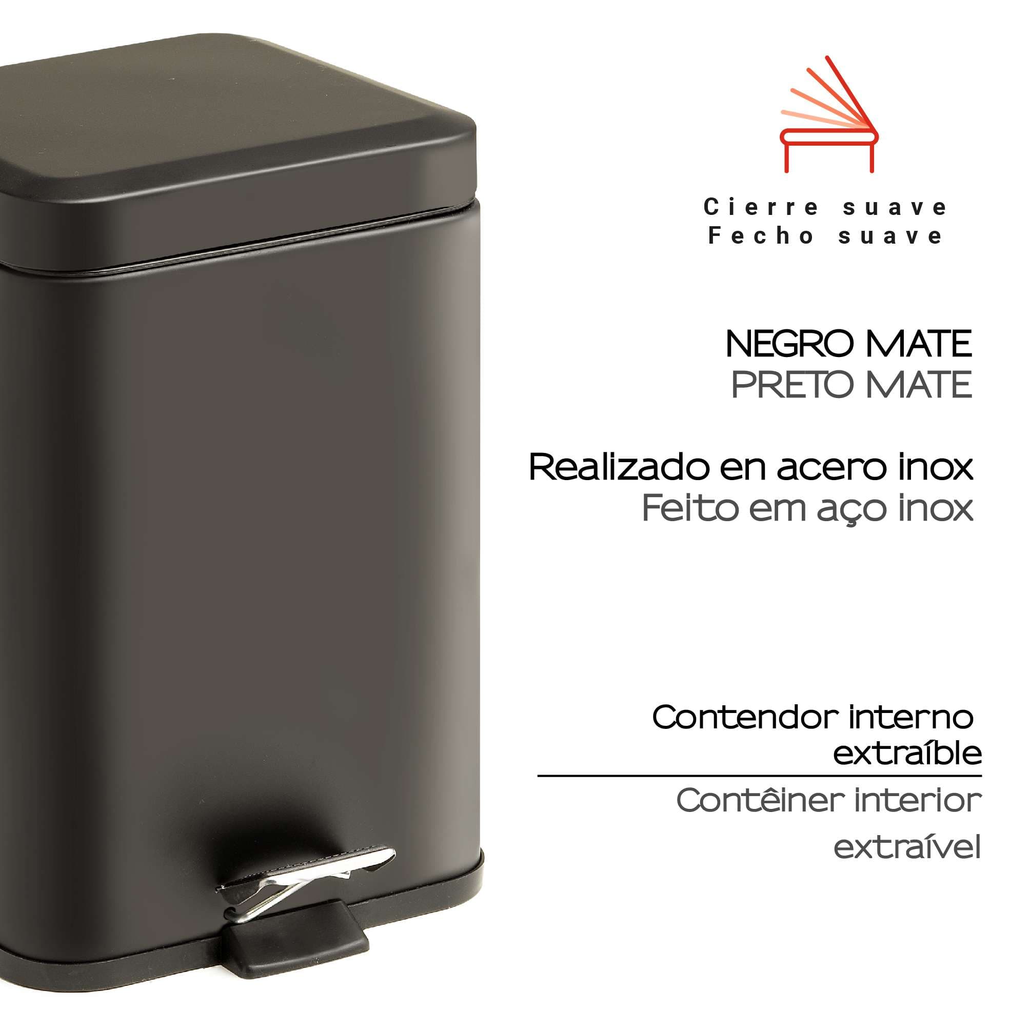 PAPELERA ARGENTA 3 lt NEGRO MATE