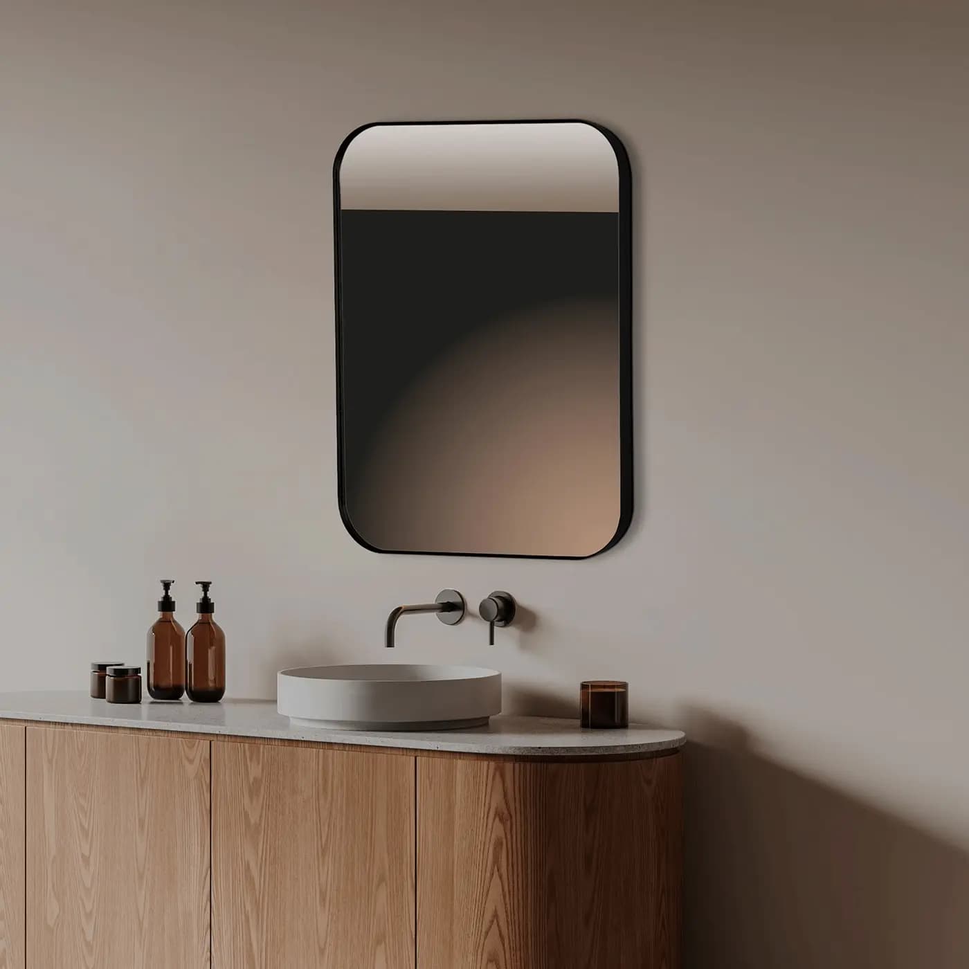 Espejo de baño rectangular redondo B-957 negro