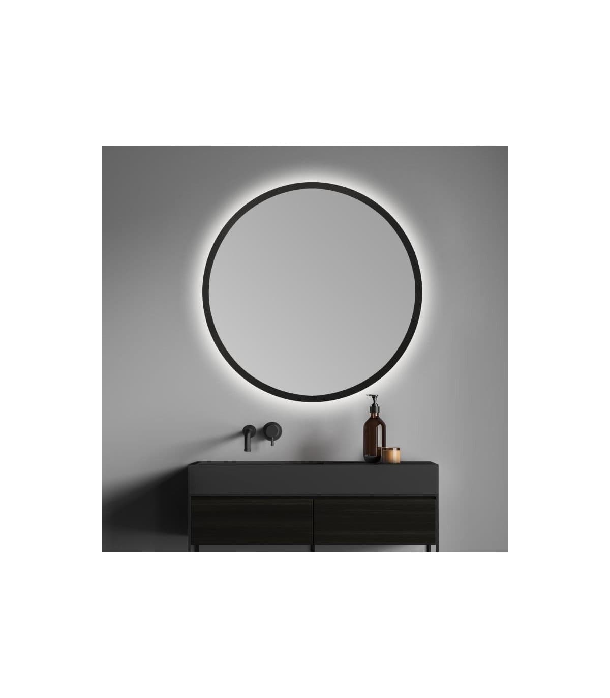 Espejo de baño con luz LED redondo led B-953 Negro