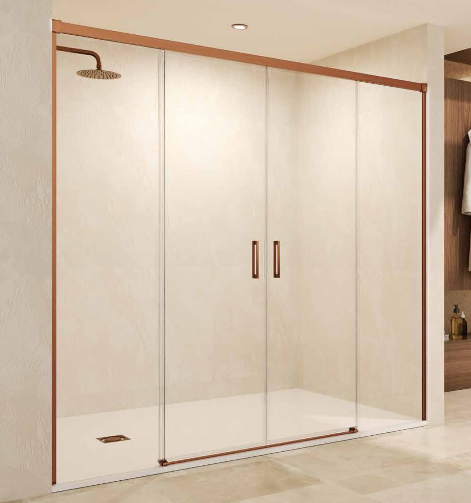 SBX_Imex Mampara de ducha frontal corredera Stylo 2F + 2C Oro rosa cepillado
