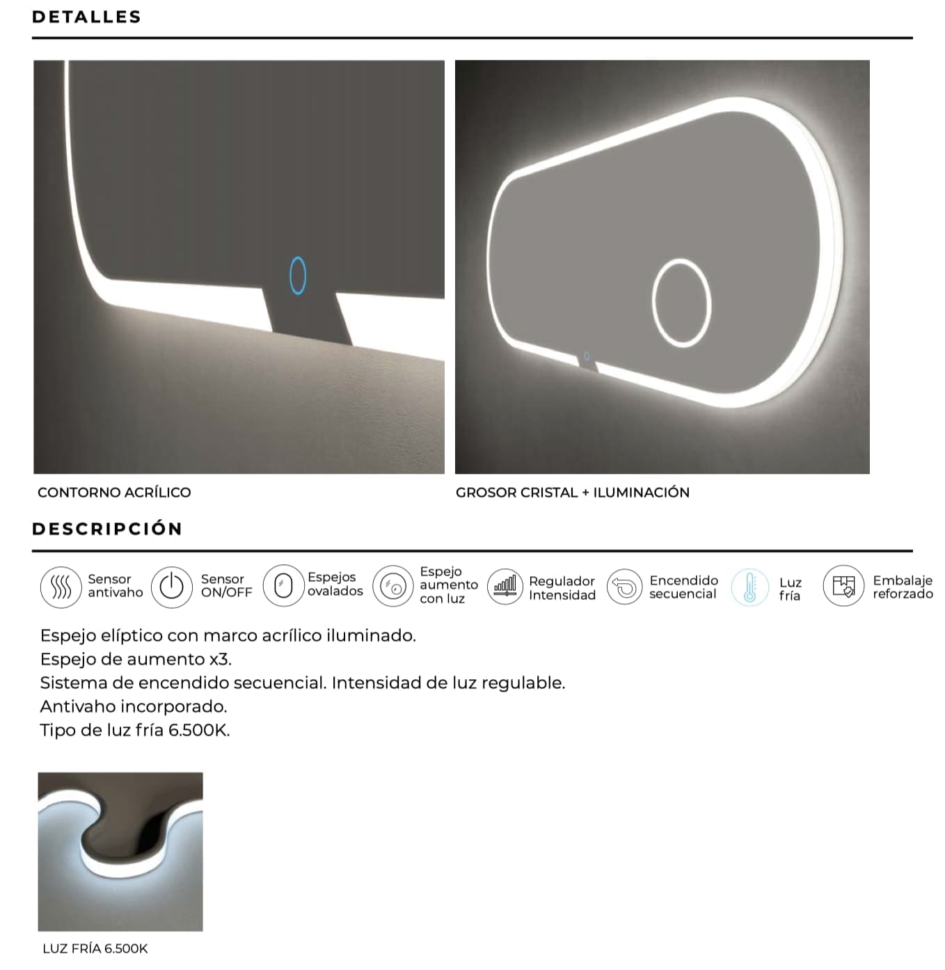 Espejo de baño con luz LED Indiana Ledimex