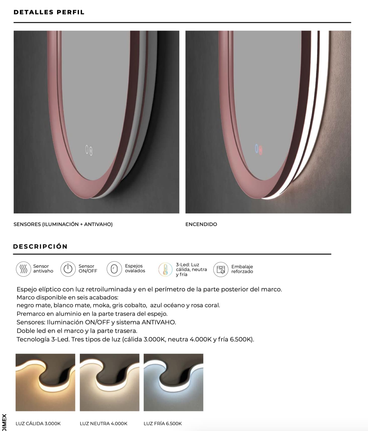 Espejo de baño con luz LED Milano Triled con antivaho de Ledimex