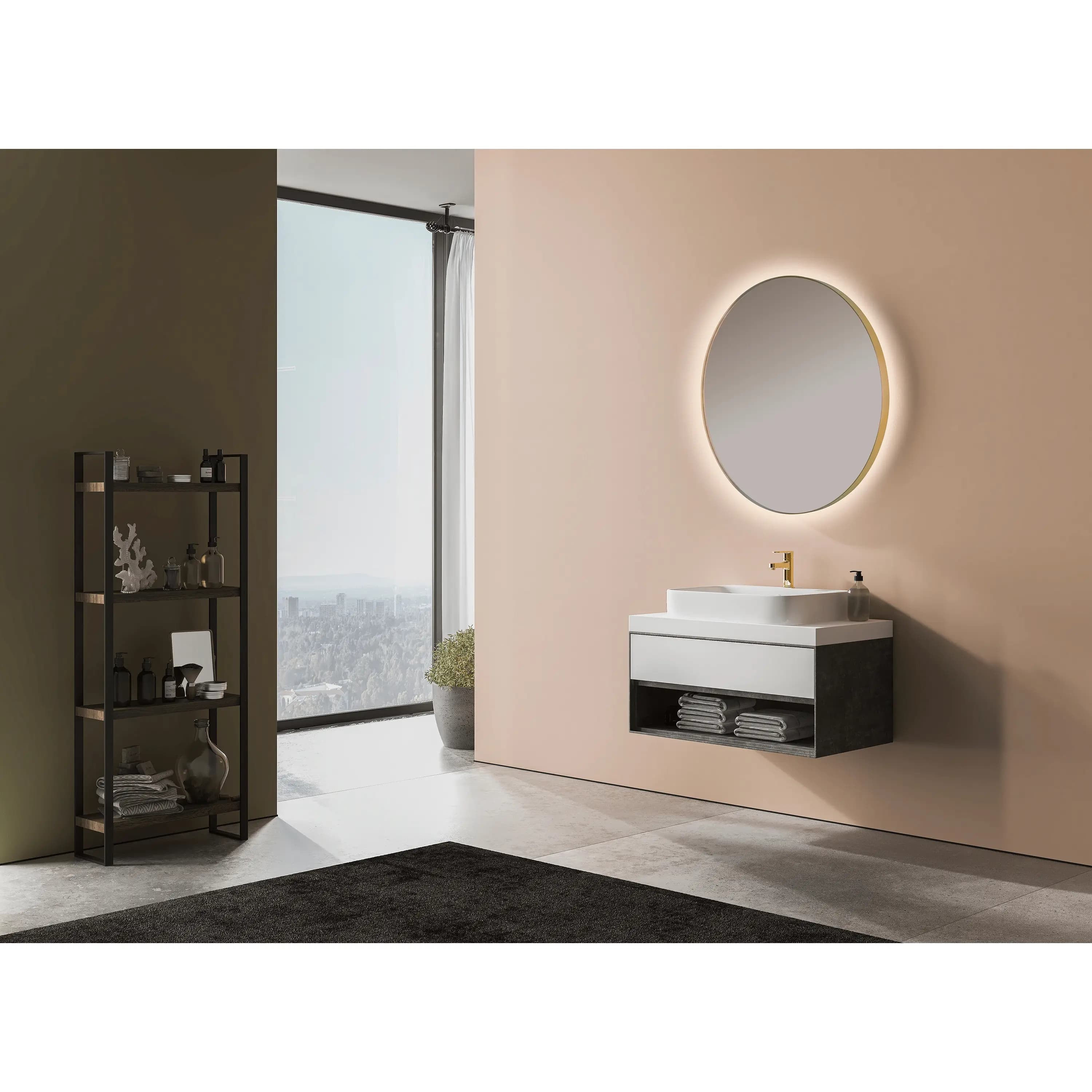 Espejo de baño con luz LED circular B-960 Oro cepillado