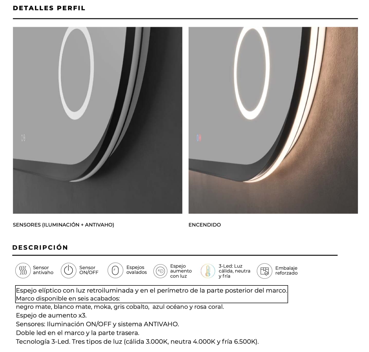 Espejo de baño con luz LED Rimini Triled con antivaho de Ledimex
