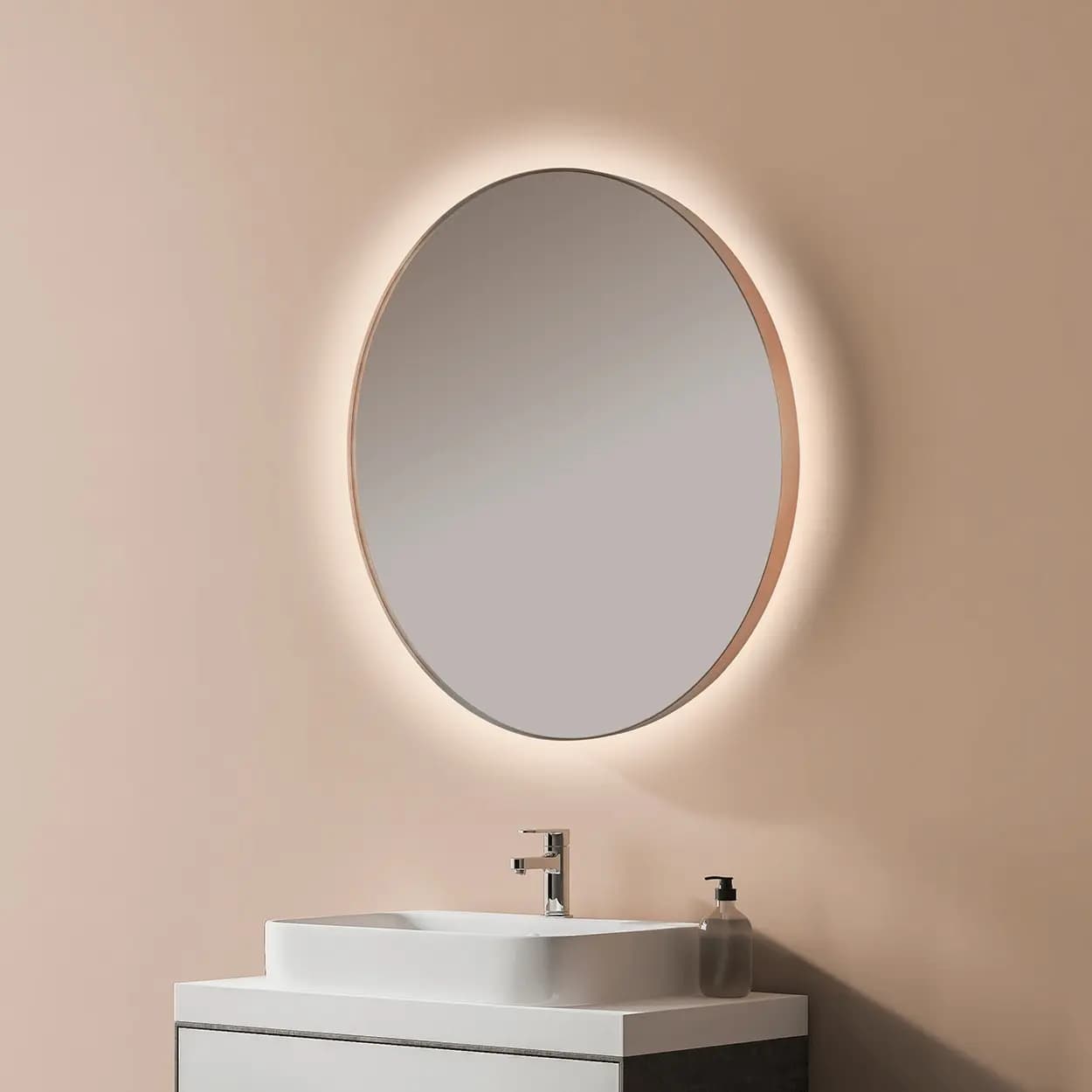 Espejo de baño con luz LED circular B-960 Oro rosa cepillado