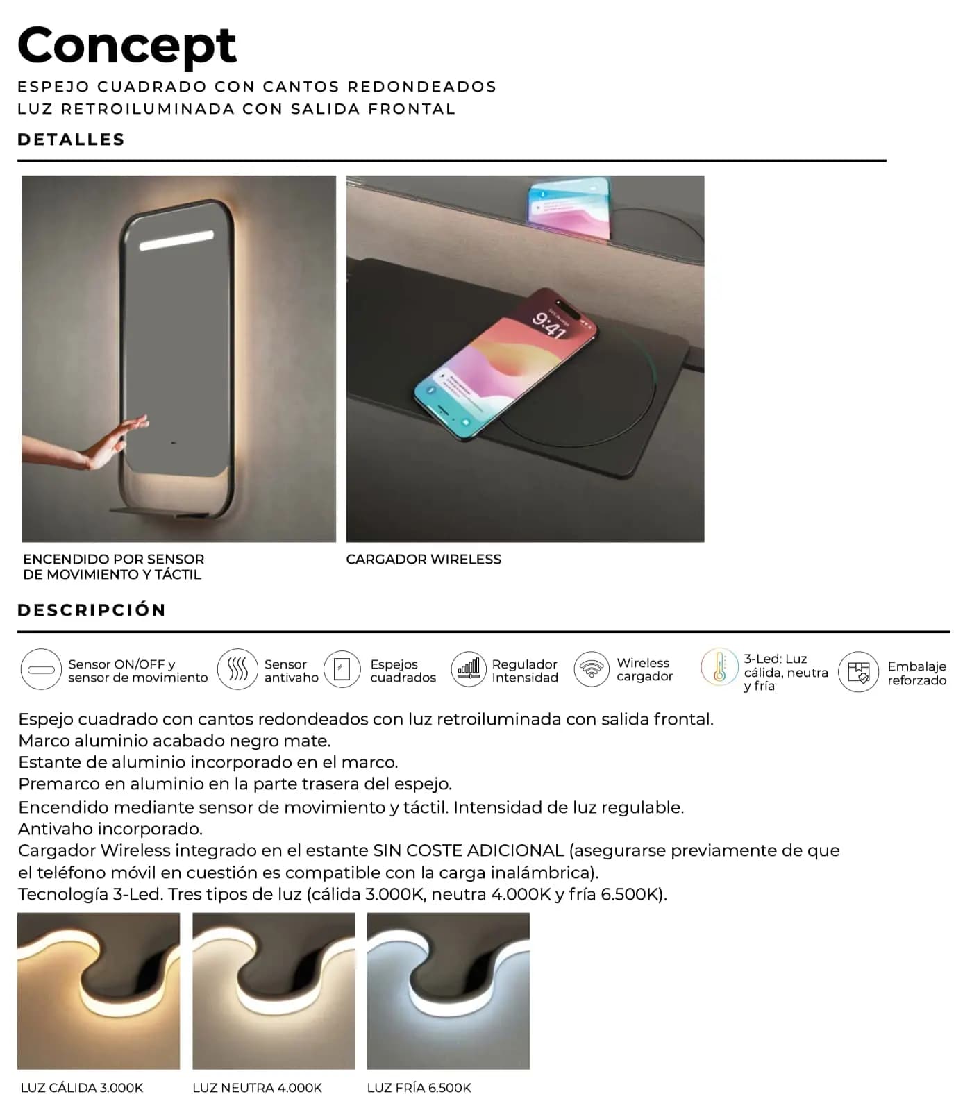 Espejo de baño con luz LED Concept Ledimex