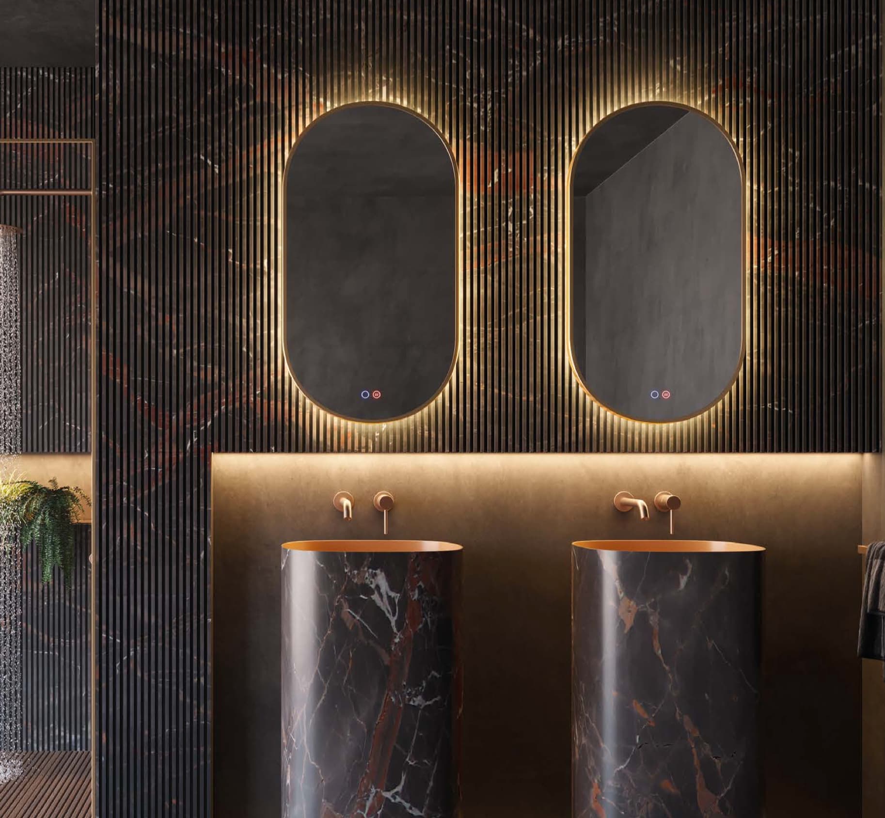 Espejo de baño con luz LED Tokyo Oro rosa cepillado