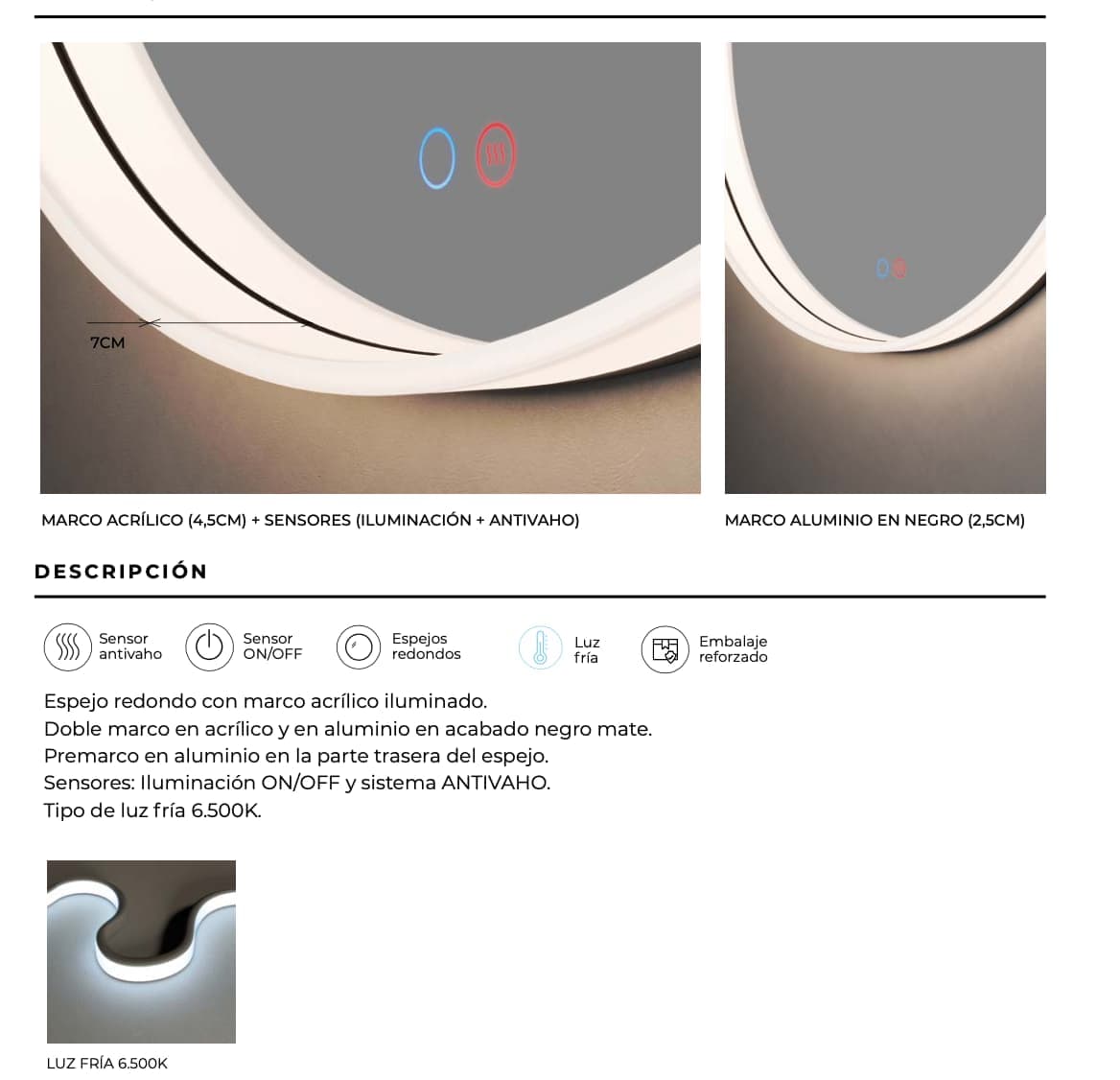 Espejo de baño Redondo con luz LED Bolonia de Ledimex