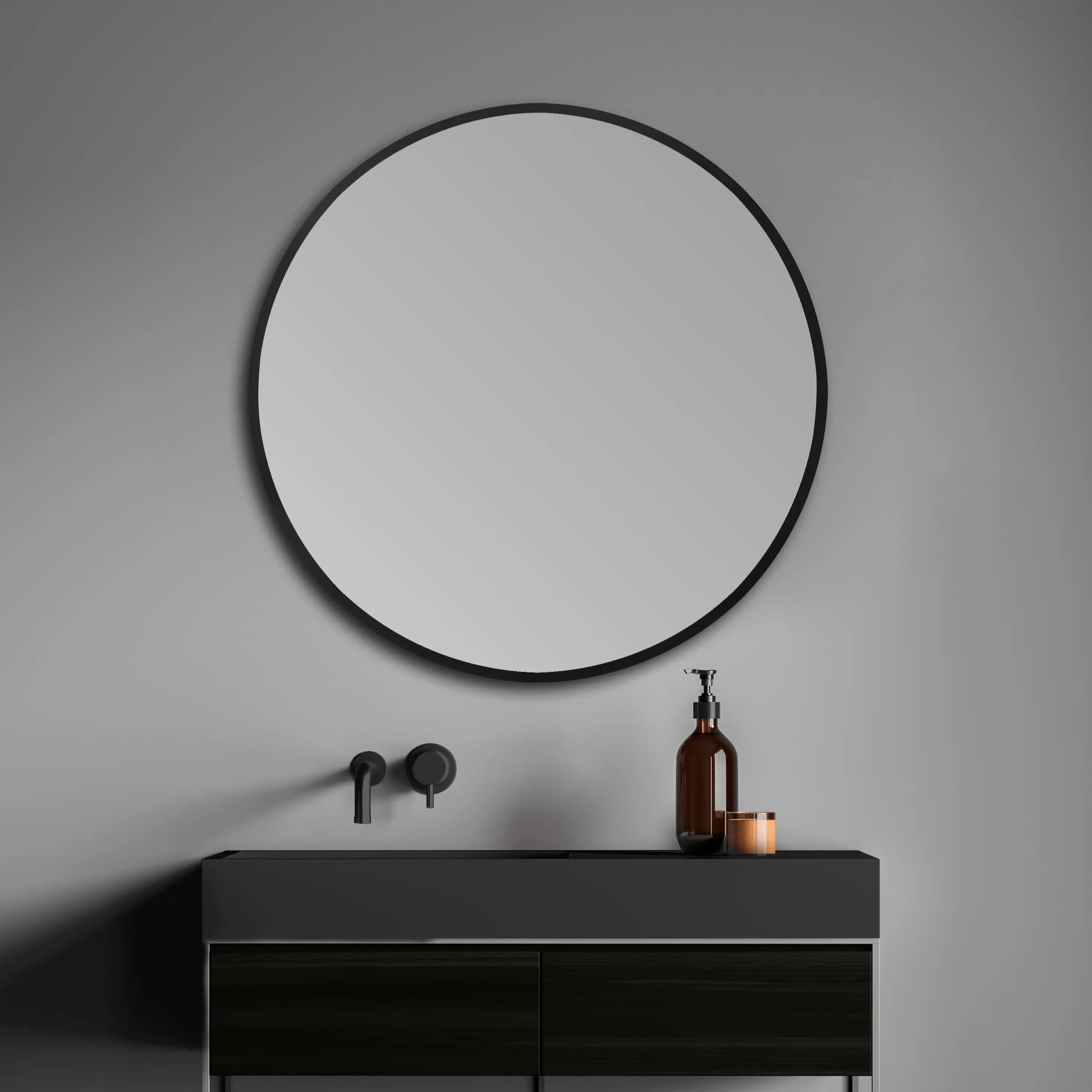 Espejo de baño con luz LED redondo led B-953 Negro