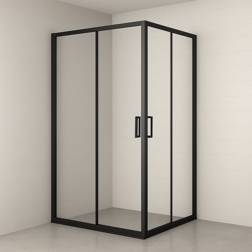 Mampara ducha angular 2 FIJOS + 2 CORREDERAS Agata Negra 300