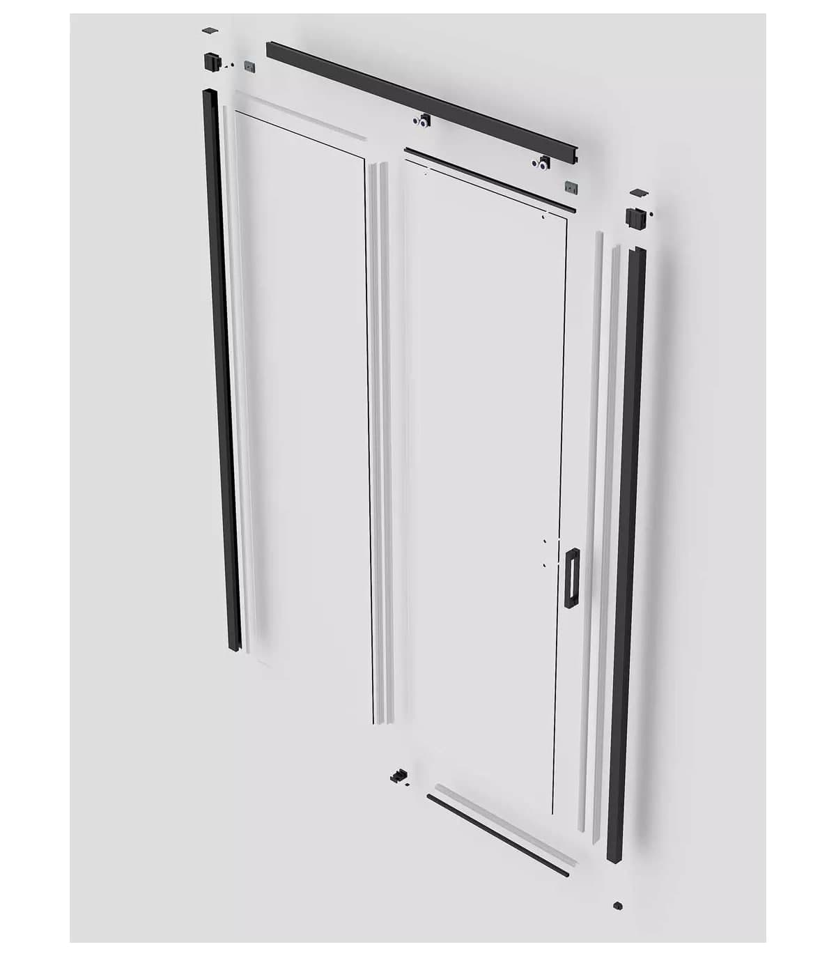 SBX_Imex Mampara de ducha frontal corredera Stylo 1F + 1C Negro mate Op. lateral fijo