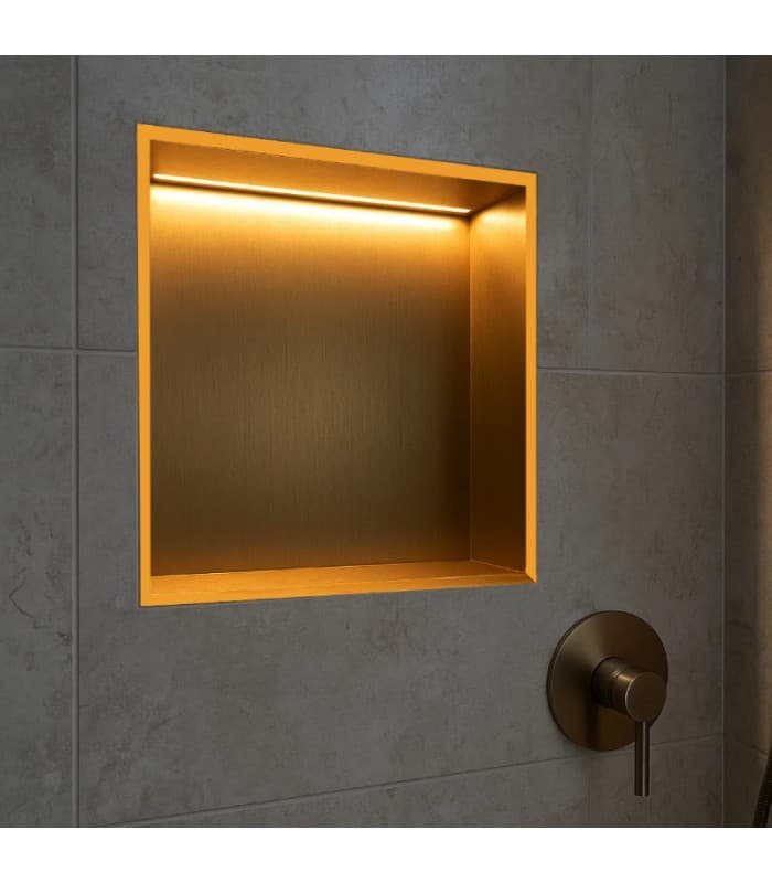 Hornacina para baño cuadrada con luz led Oro cepillado Indic