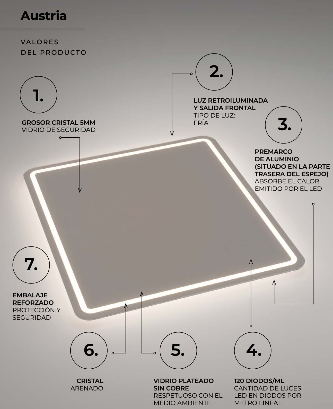 Espejo de baño con luz LED Austria Ledimex