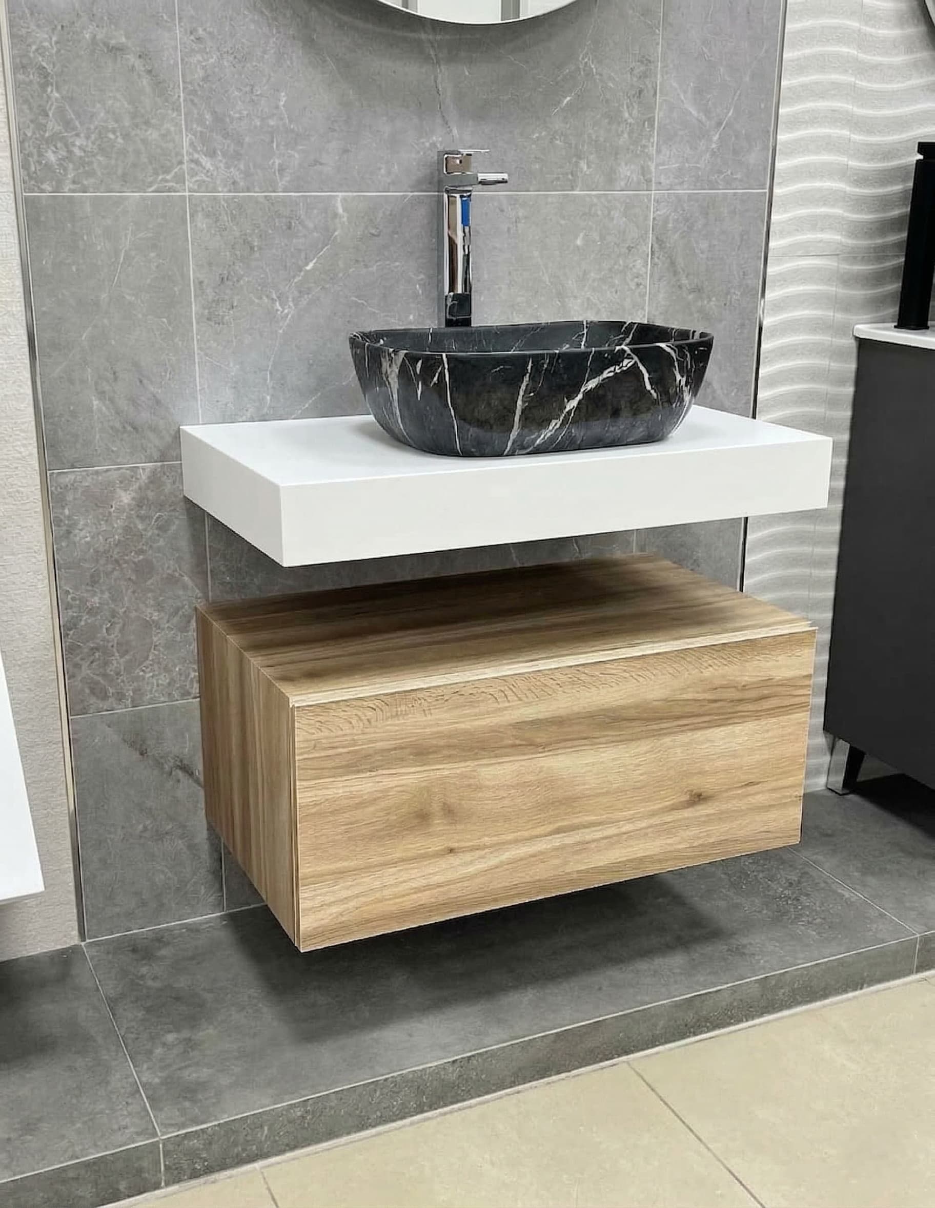 Encimera de baño de 10 cm de altura con cajonera op. Nomad Visobath 60-80-100-120 Solid Surface