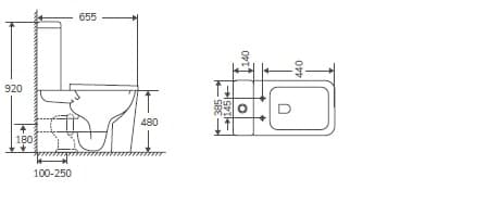 Inodoro PMR rimless de entrada inferior con salida dual y tapa de cierre amortiguado PISA Aquore