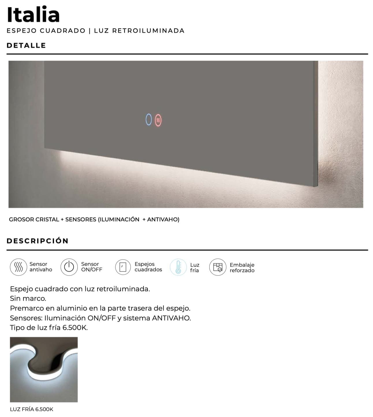 Espejo de baño con luz LED Italia Ledimex antivaho