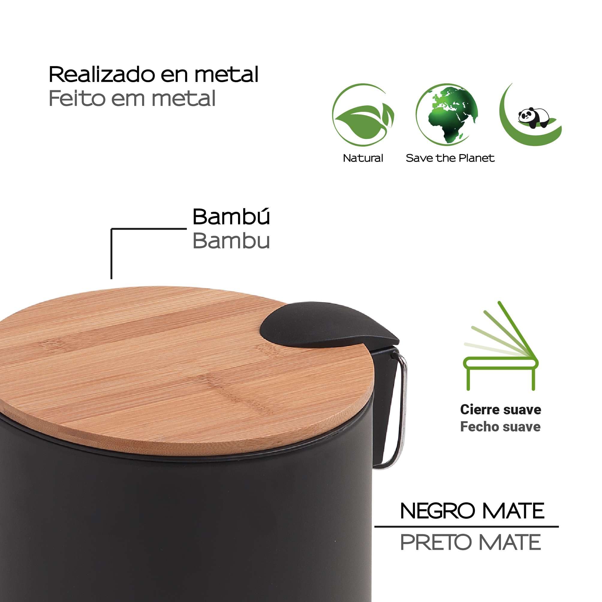 PAPELERA KENTA 3 lt NATURAL-NEGRO MATE