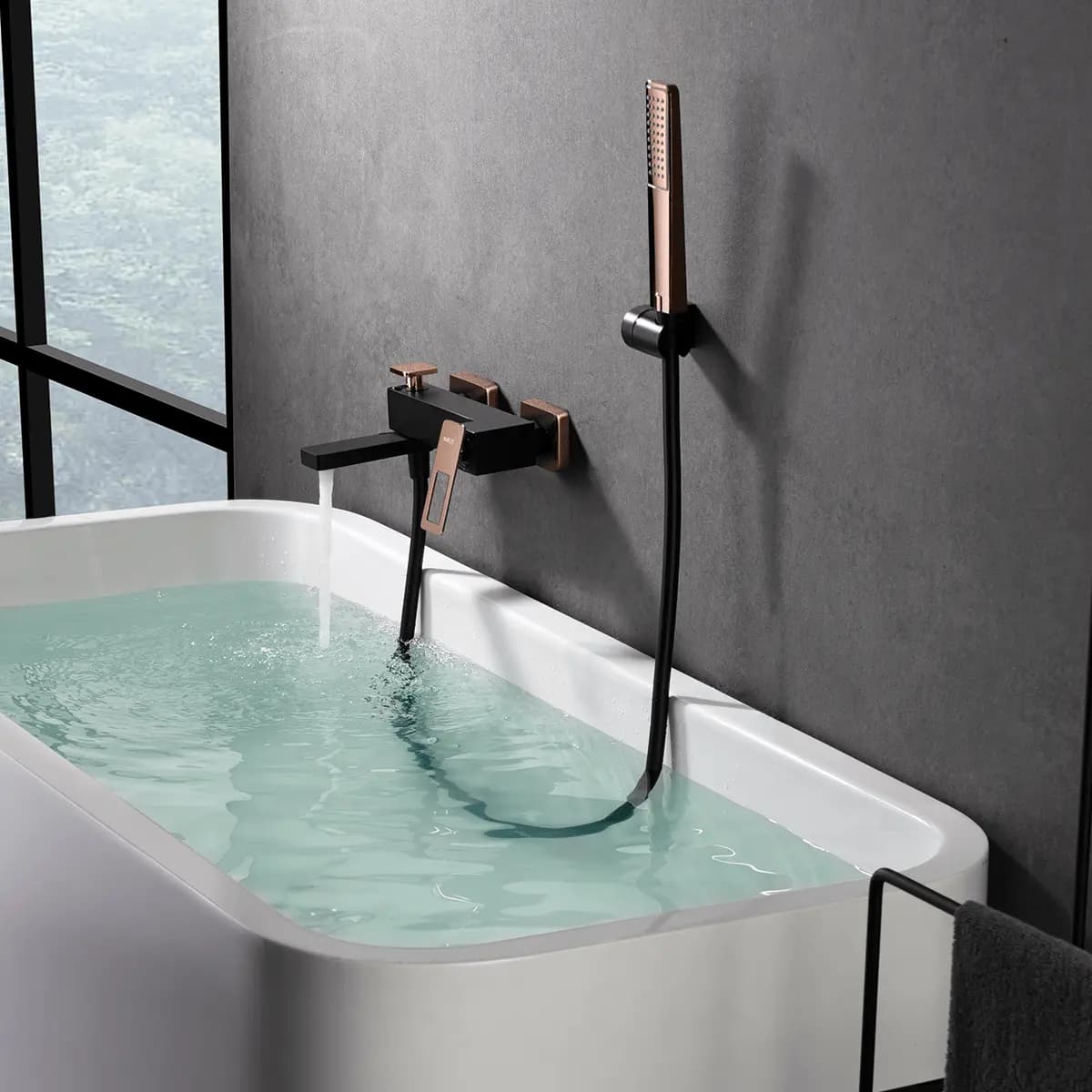 Kit baño/ducha monomando SUECIA negro y oro rosa / BDC032-7/NOR