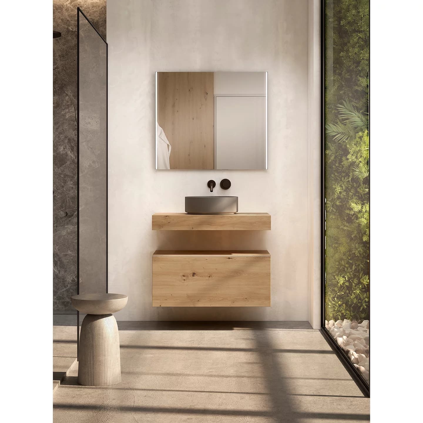 Encimera de baño de 10 cm de altura con cajonera op. Nomad Visobath 60-80-100-120 Solid Surface