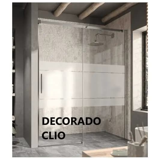 Mampara frontal fijo con puerta corredera LUNA de Kassandra CROMO (lateral opcional)
