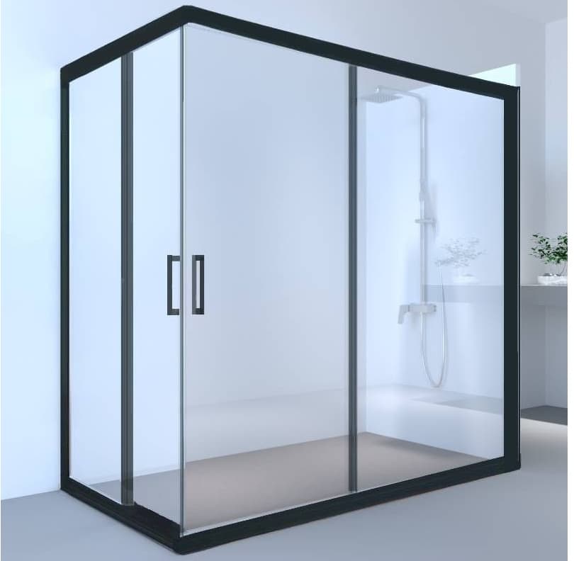 Mampara ducha angular 2 FIJOS + 2 CORREDERAS Agata Negra 300