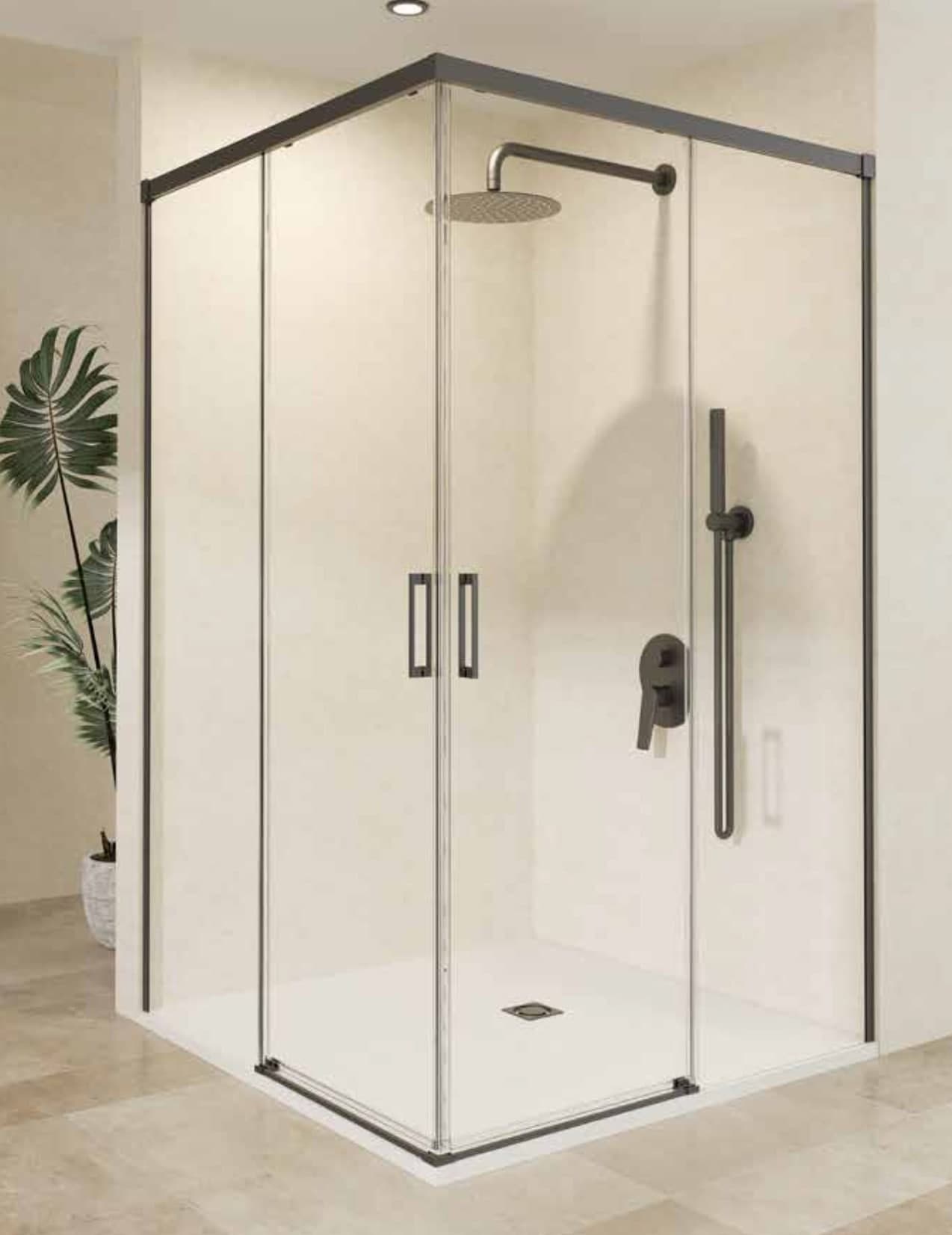 SBX_Imex Mampara de ducha angular Stylo 2F+2C apertura vértice Black gun metal