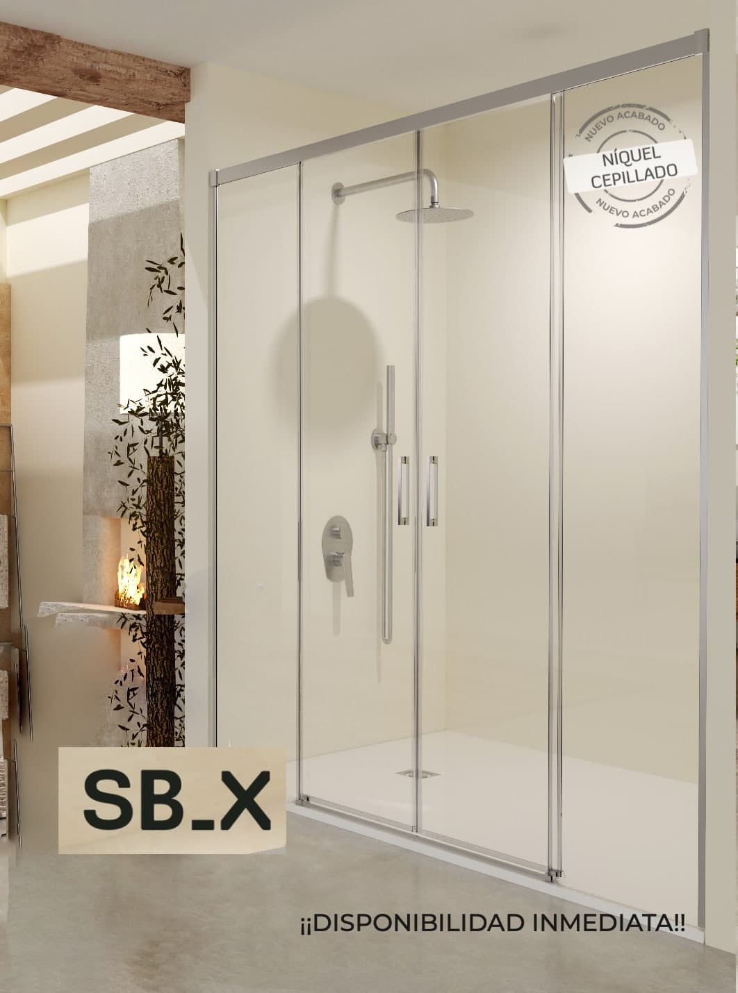 SBX_Imex Mampara de ducha frontal corredera Stylo 2F + 2C Niquel cepillado