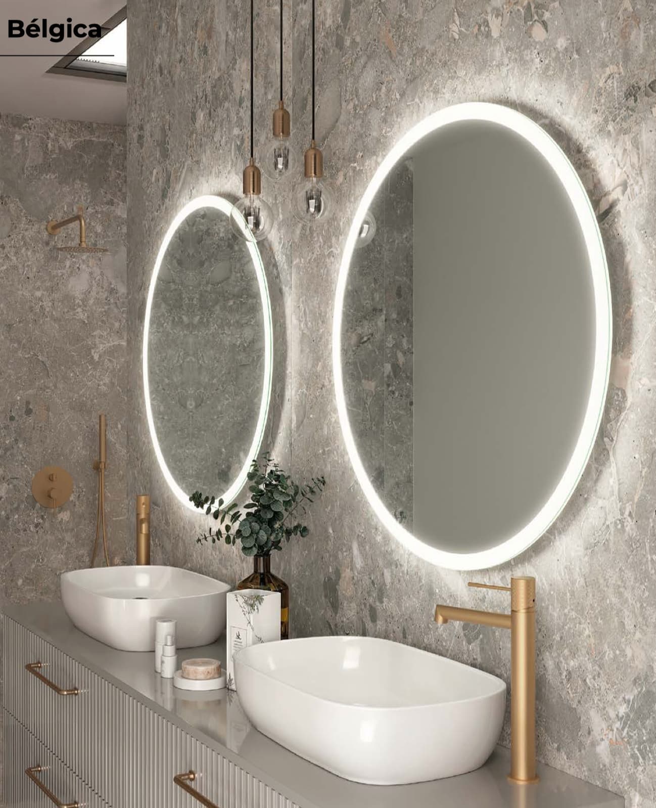 Espejo de baño con luz LED Bélgica redondo